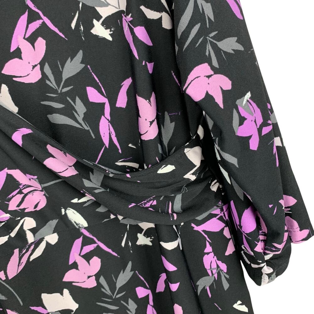 Catherines Faux Wrap Dress Maxi Black Purple Dark Floral Stretchy Womens 14 16WP - Picture 5 of 8